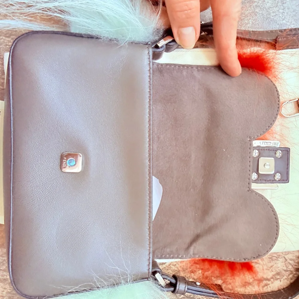 $1750 Fendi 'Micro Monster' Genuine Fox & Lamb Fur Baguette Leather Mini Bag - Picture 4 of 15